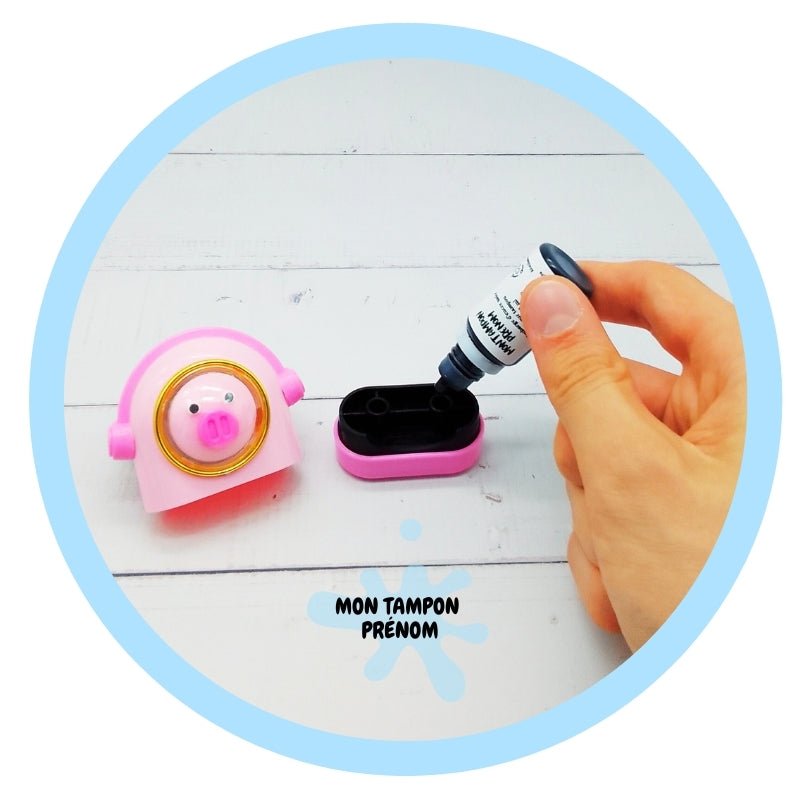 Tampon Encreur Personnalisé Cochon Mignon Rose - Solution Anti - Perte pour Enfants - Mon Tampon Prénom