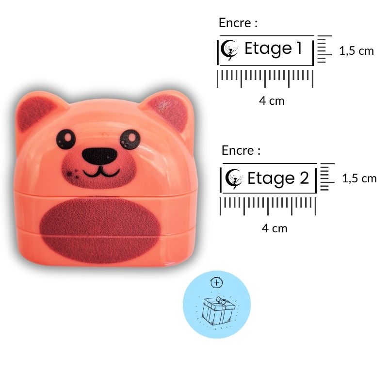 Tampon prénom 2 étages Rose Nounours pour enfants