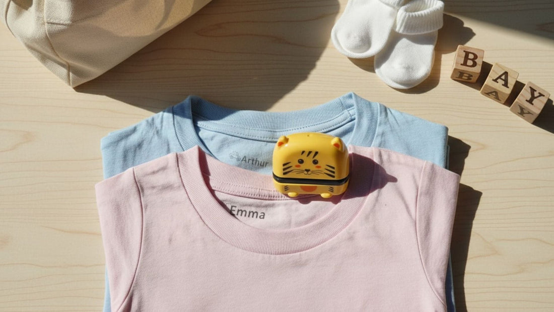 Tampon prénom crèche tigre personnalisé sur vêtements bébé Arthur et Emma - Made in France Mon Tampon Prénom