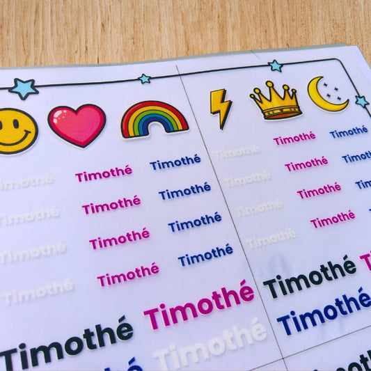 Plaquette prénoms personnalisée à repasser | Marquage vêtements enfant - Thermocollant - Mon Tampon Prénom
