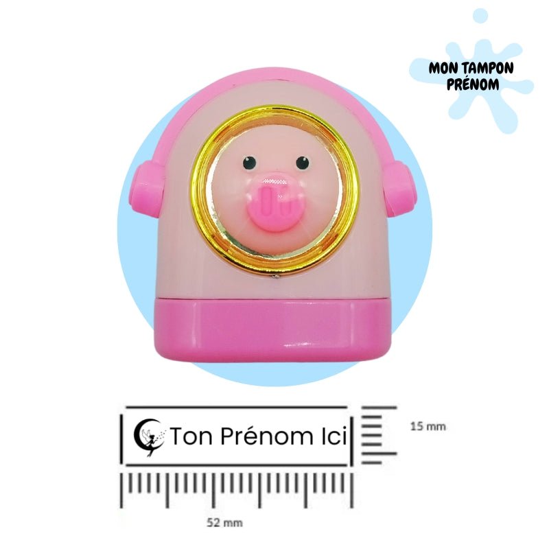 Tampon Encreur Personnalisé Cochon Mignon Rose - Solution Anti - Perte pour Enfants - Mon Tampon Prénom