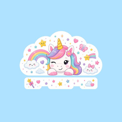 Tampon prénom personnalisé univers licorne arc-en-ciel fond rose